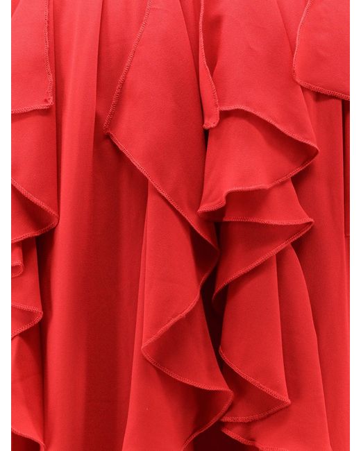ACTUALEE Red Satin Ruffled Skirt