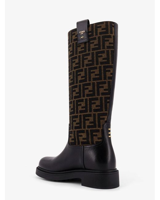 Filo Leather And Ff Jacquard Fabric Boots-Donna di Fendi in Black