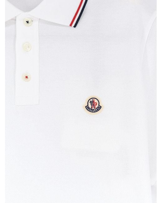 Moncler White Cotton Polo Shirt With Logo Patch for men