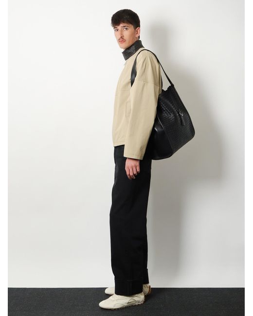 Bottega Veneta Black Corriere Leather Shoulder Bag With Intrecciato Pattern for men