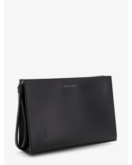 Orciani Black Leather Clutch Bag With Metal Lettering Logo for men