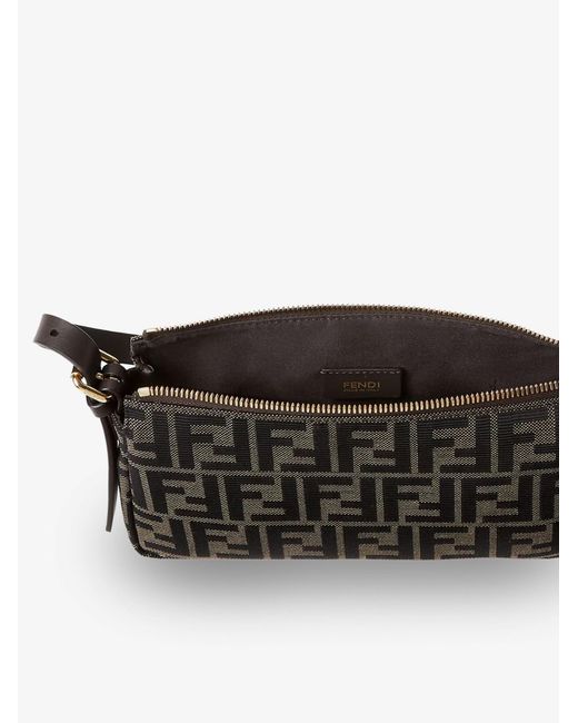 Fendi Brown Zip Top Small Ff Zucca Fabric Shoulder Bag