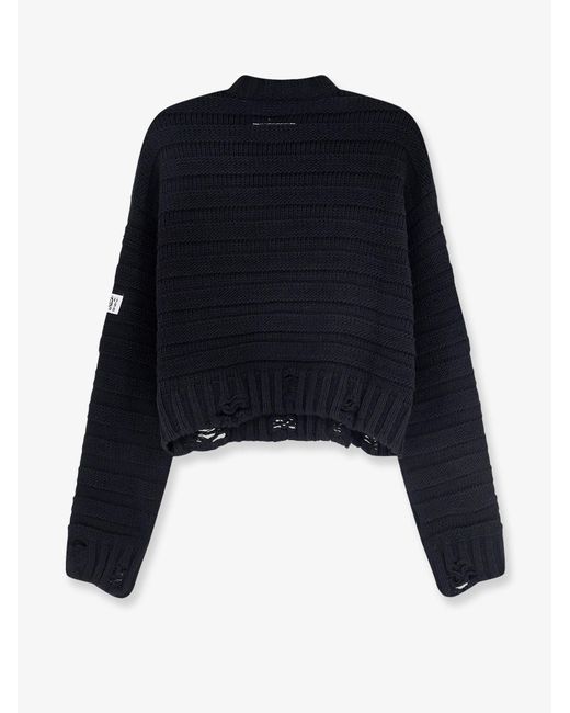 MM6 by Maison Margiela Blue Destroyed Effect Wool Blend Sweater