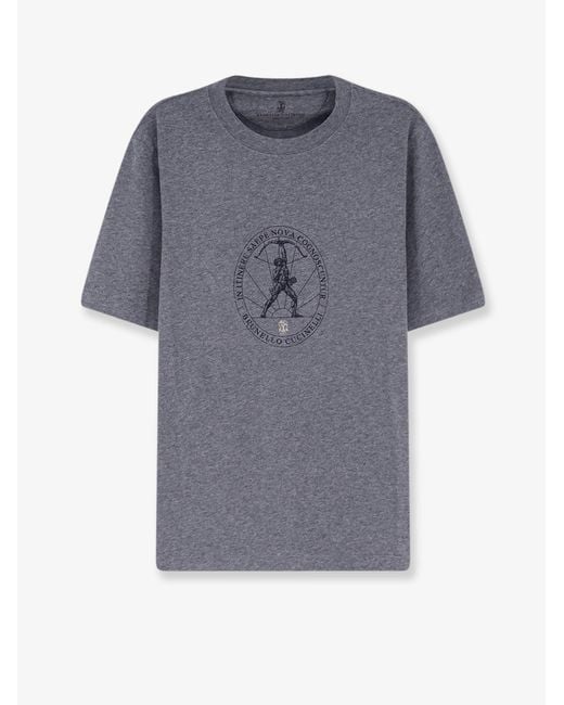 Brunello Cucinelli Gray Cotton T-Shirt With Front Print for men