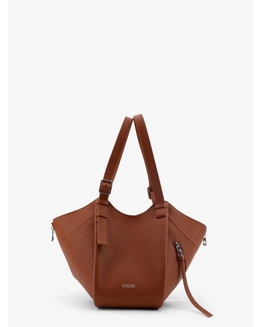 Loewe Brown Hammock Flip Leather Handbag With Front Lettering Logo