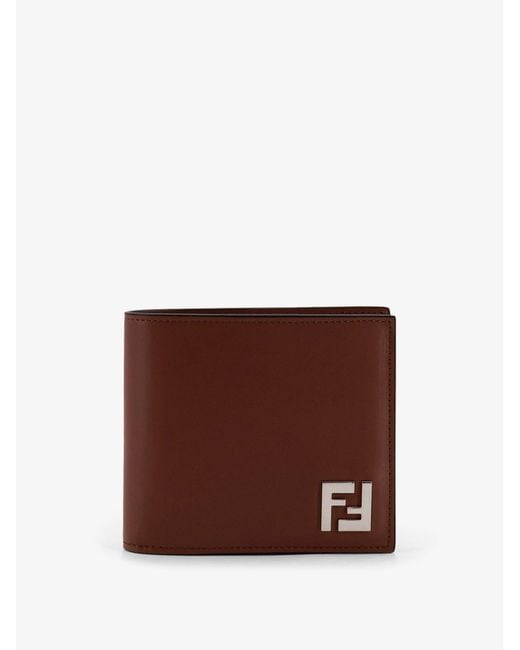 Leather And Ff Jacquard Fabric Bifold Wallet-Uomo di Fendi in Brown da Uomo