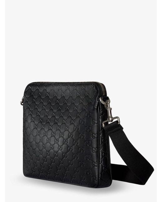 Gucci Black Gg Emblem Leather Crossbody Bag for men