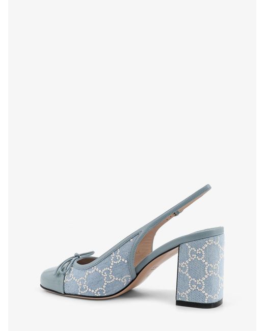 Gucci White Denim Pumps With All-Over Logo Detail