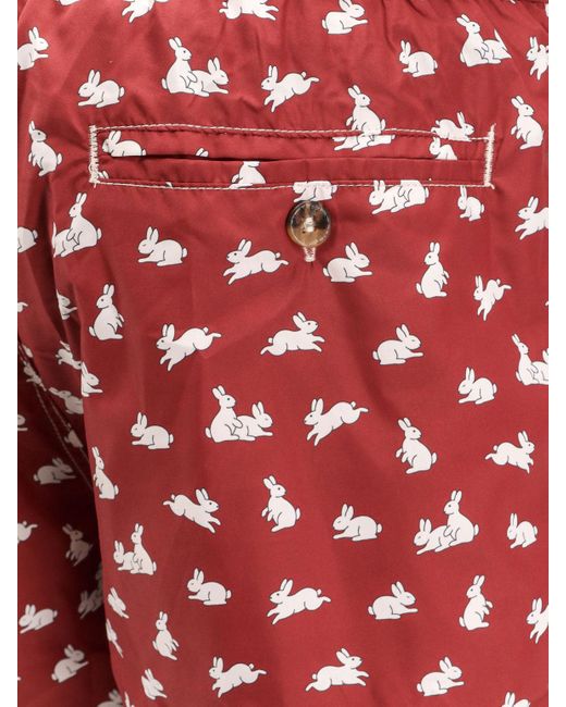 Mc2 Saint Barth Red Recycled Nylon Swim Trunks With Bunny Hop Print for men