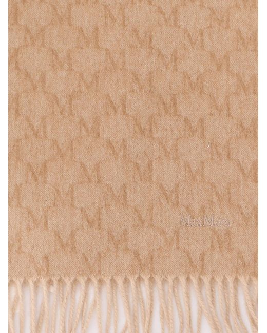 Max Mara Natural Logo Camel Scarf With All-Over Logo