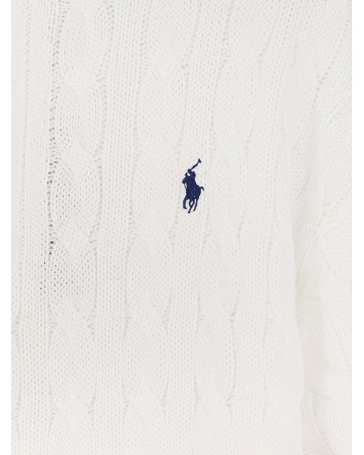 Polo Ralph Lauren White Cotton Sweater With Embroidered Logo