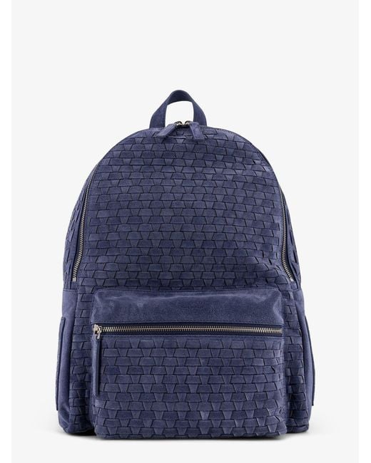 Orciani Blue Suede Backpack With Woven Pattern for men