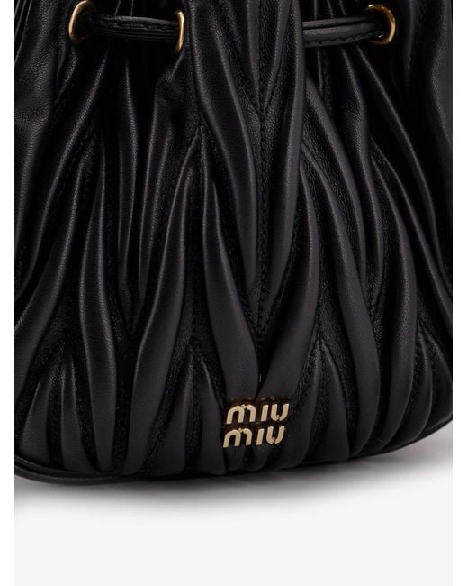 Miu Miu Black Matelassé Leather Bucket Bag
