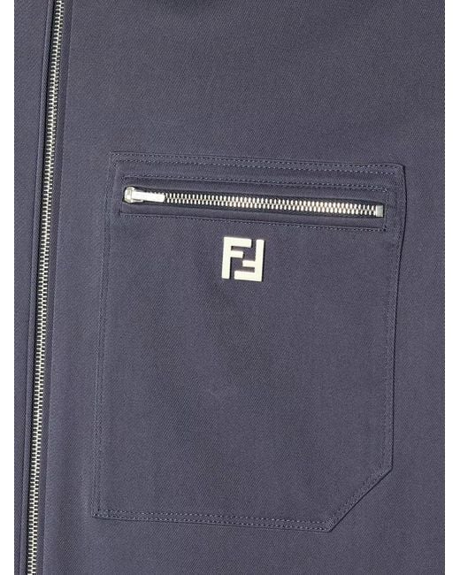 Fendi Blue Cotton Jacket With Ff Detail for men