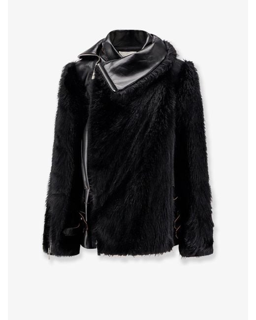 Sacai Black Leather Jacket With Synthetic Fur Inserts