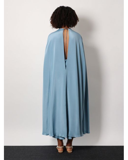 Max Mara Blue Managua Silk Long Dress With Silk Cape And Metal Detail