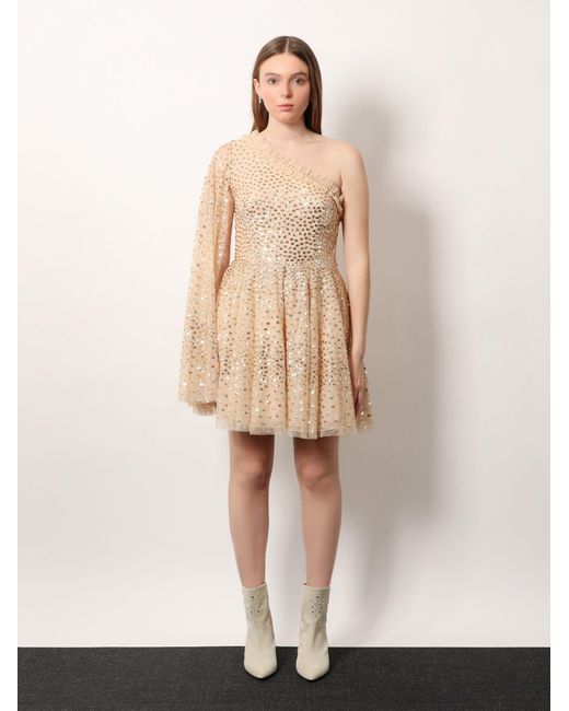 Needle & Thread White One-Shoulder Mini Dress With Sequins