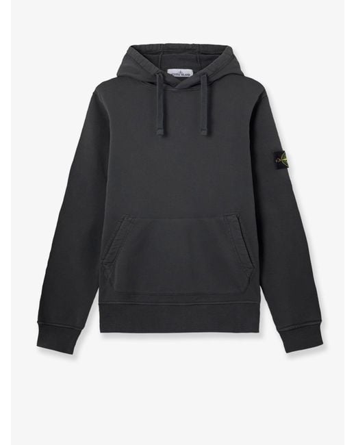 Stone Island Black Cotton Sweatshirt With Side Logo Patch for men