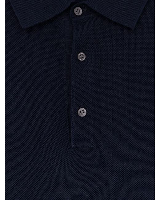 Bramani Cashmere Blue Cotton And Silk Blend Polo for men