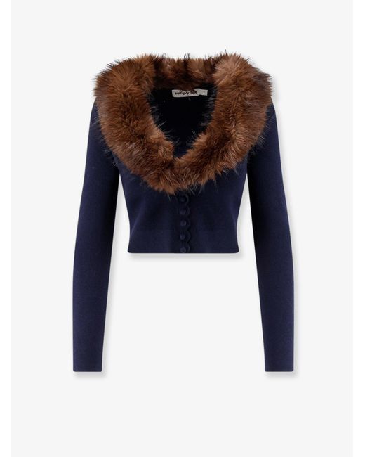 Self-Portrait Blue Cardigan With Faux Fur Profile