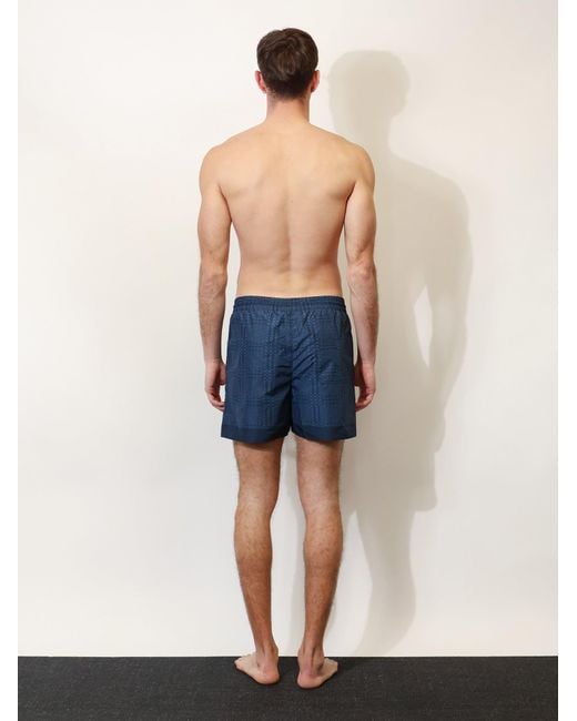 Gucci Blue Nylon Swim Trunks With All-Over Incrocio Print for men