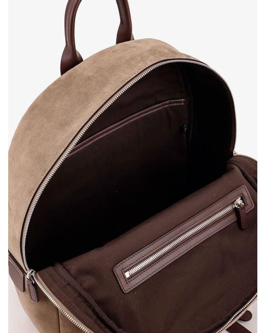 Kiton Brown Suede Backpack With Engraved Logo for men
