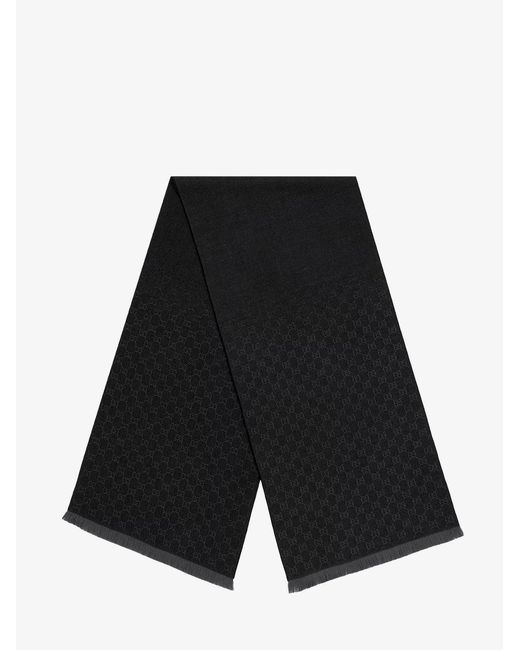 Gucci Black Jacquard Wool Scarf With Gg Motif