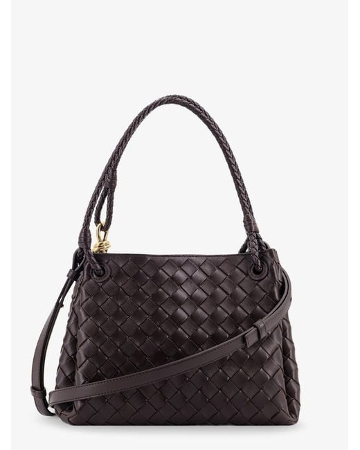 Bottega Veneta Black Parachute Leather Shoulder Bag With Intrecciato Pattern And Knot Detail