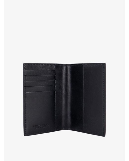 Bottega Veneta Black Leather Passport Case With Intrecciato Motif