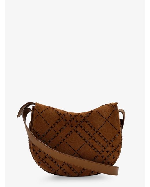 Burberry Brown Tavistock Suede Crossbody Bag With Perforated Pattern
