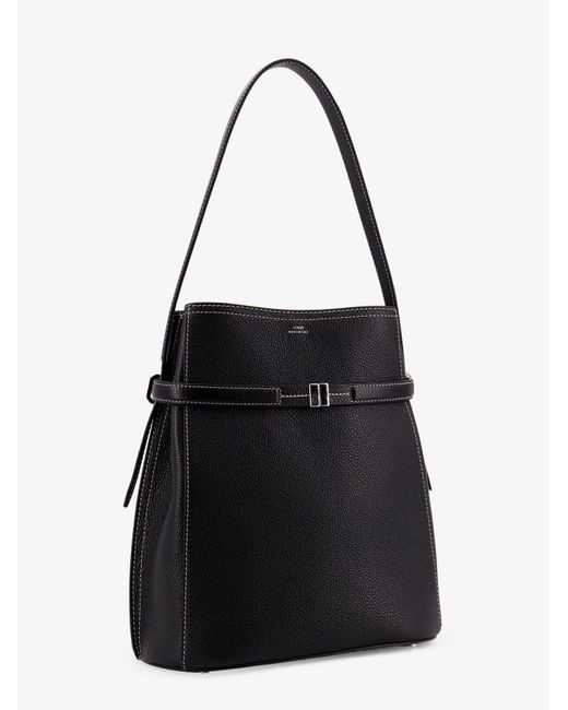 Totême Black Hammered Leather Bucket Bag With Strap On The Front