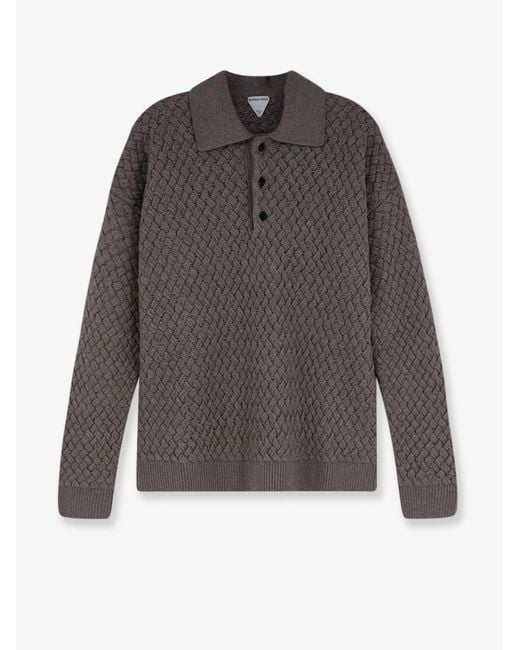 Bottega Veneta Gray Wool Sweater With Intrecciato Motif for men