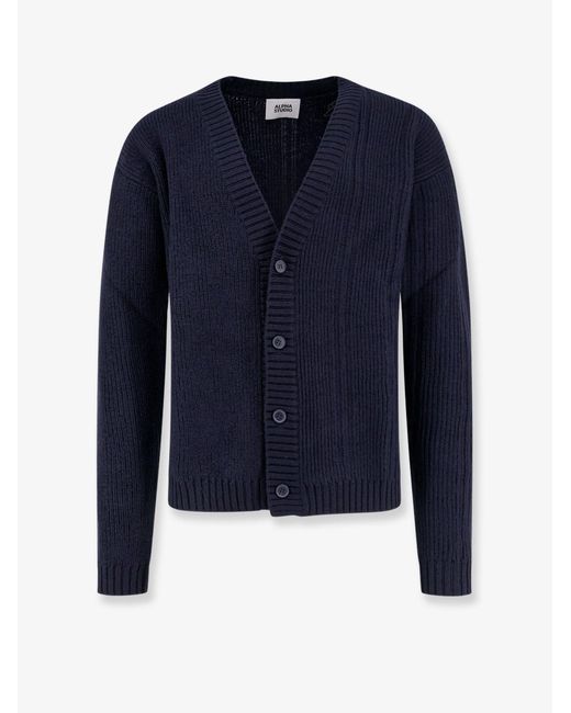 Alpha Studio Blue Wool Cardigan for men