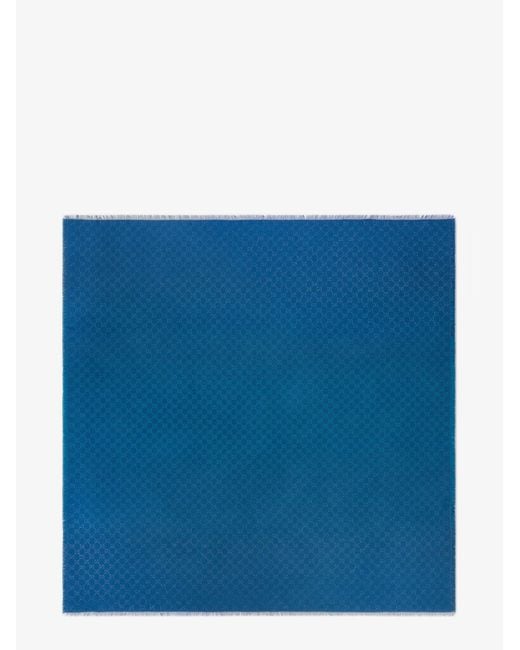 Gucci Blue Wool Blend Shawl With Gg Lamé Motif