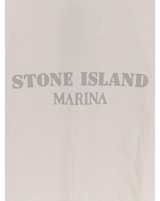 Stone Island White Cotton T-Shirt With Front Logo Print for men