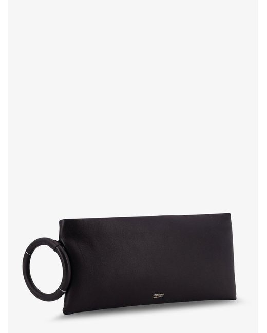Aura Leather Clutch Bag With Lettering Logo On The Front-Donna di Tom Ford in White