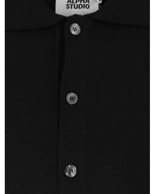 Alpha Studio Black Wool Cardigan for men