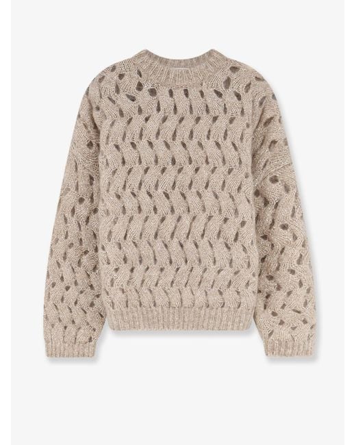 Brunello Cucinelli Natural Perforated Sweater With Micro Sequins