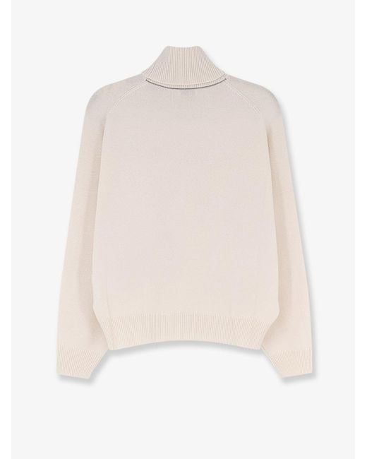 Brunello Cucinelli White Cashmere Turtleneck With Monili Detail On The Back