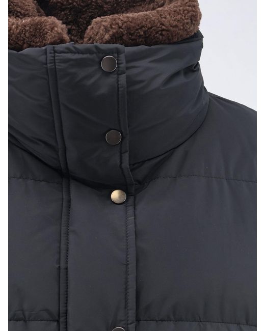 Brunello Cucinelli Blue Down Jacket With Shearling Collar
