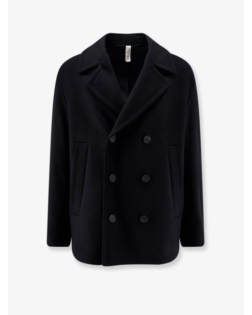Hevò Black Orno Virgin Wool Blend Coat for men
