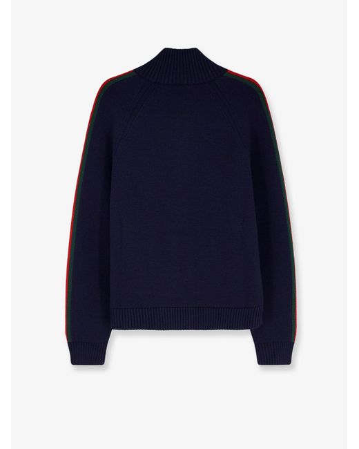 Gucci Blue Wool Cardigan With Web Detail for men