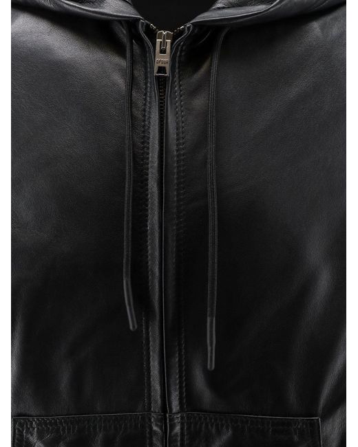 DFOUR® Black Hooded Leather Jacket for men