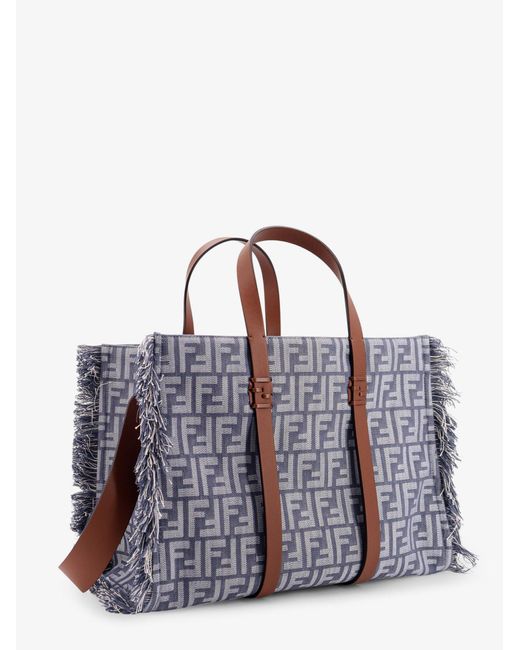 Fendi Purple Summer Tote Ff Jacquard Fabric Shoulder Bag With Fringes