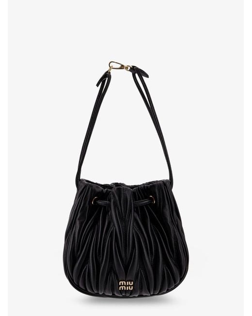 Miu Miu Black Matelassé Leather Bucket Bag