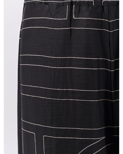 Totême  Black Silk Trousers With Monogram Logo Embroidery