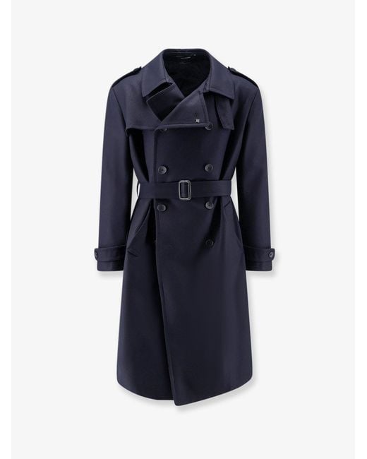 Tagliatore Blue Water Repellent Virgin Wool Trench Coat for men