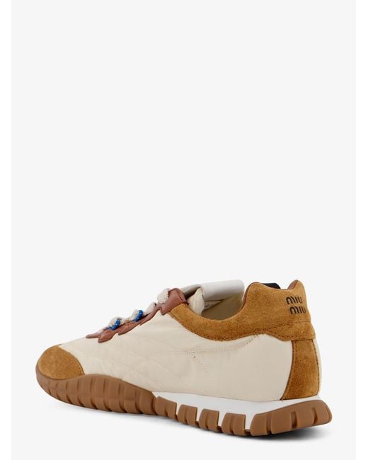 Miu Miu Brown Tyre Technical Fabric And Suede Sneakers