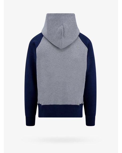 KENZO Blue Long Sleeves Cotton Ribbed Profile Hooded Sweatshirts for men