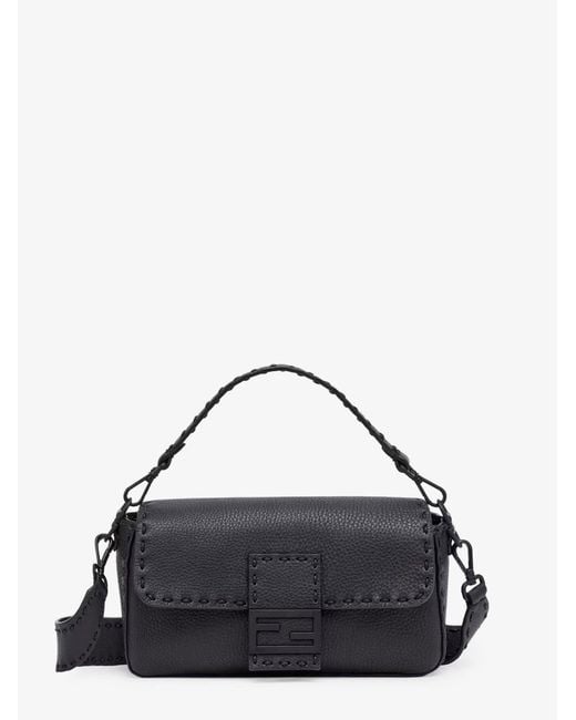Fendi Black Baguette Leather Shoulder Bag With Selleria Stitchings for men